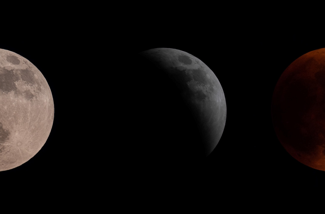 Full moon, partial eclipse, and total eclipse.